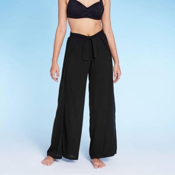Kona Sol Other - Kona sol wrap tie front slit high elastic waist black swim cover up beach pants
